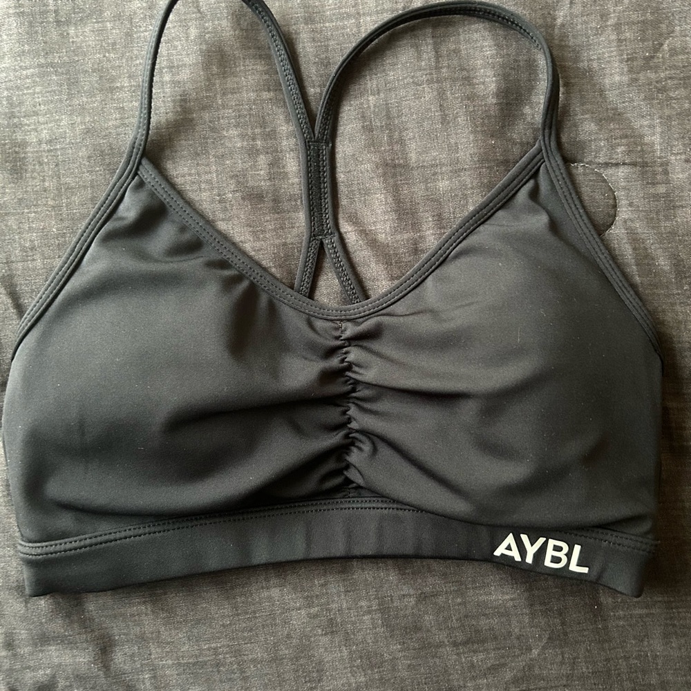 AYBL Essential Ruched Sports Bra in Black XS